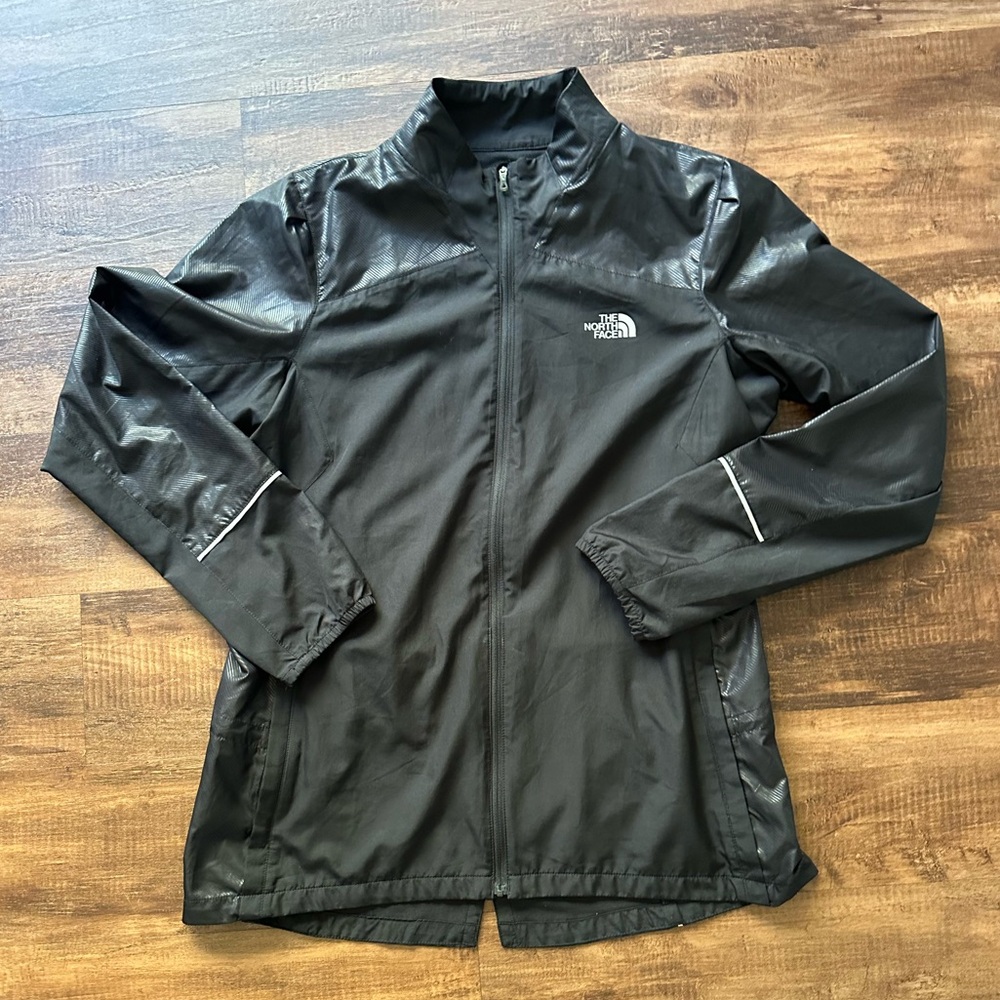 The North Face women’s wind breaker jacket lightweight black reflective large